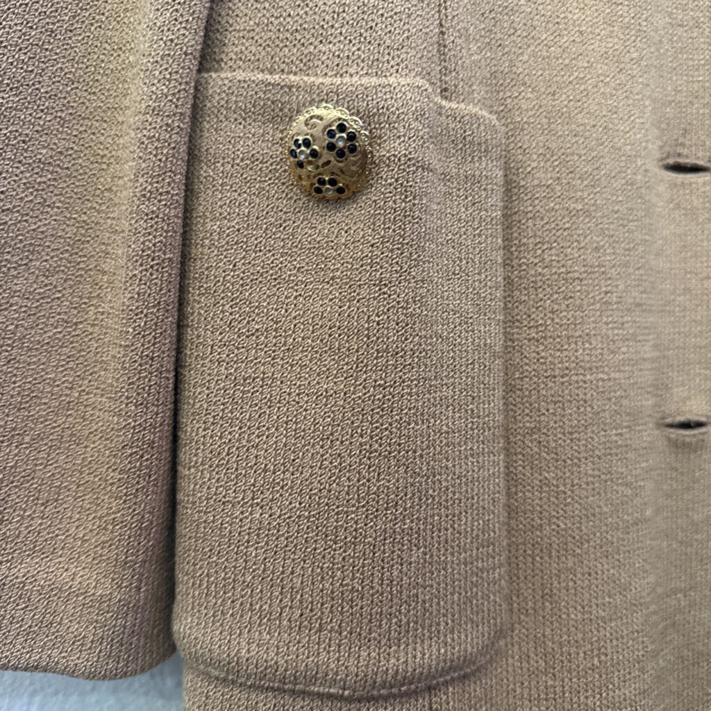 ST.JOHN,KNIT LONG CARDIGAN ,TAN/GOLD ,12