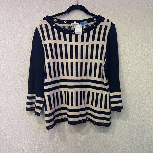 ST. JOHN,KNIT SWEATER ,NAVY WHITE ,LG