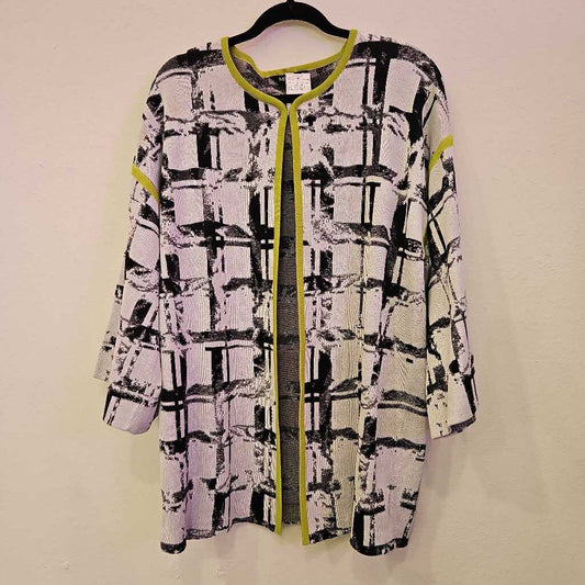 MISOOK,PATTERNED KNIT CARDIGAN ,BLK/WHT/NEON,L