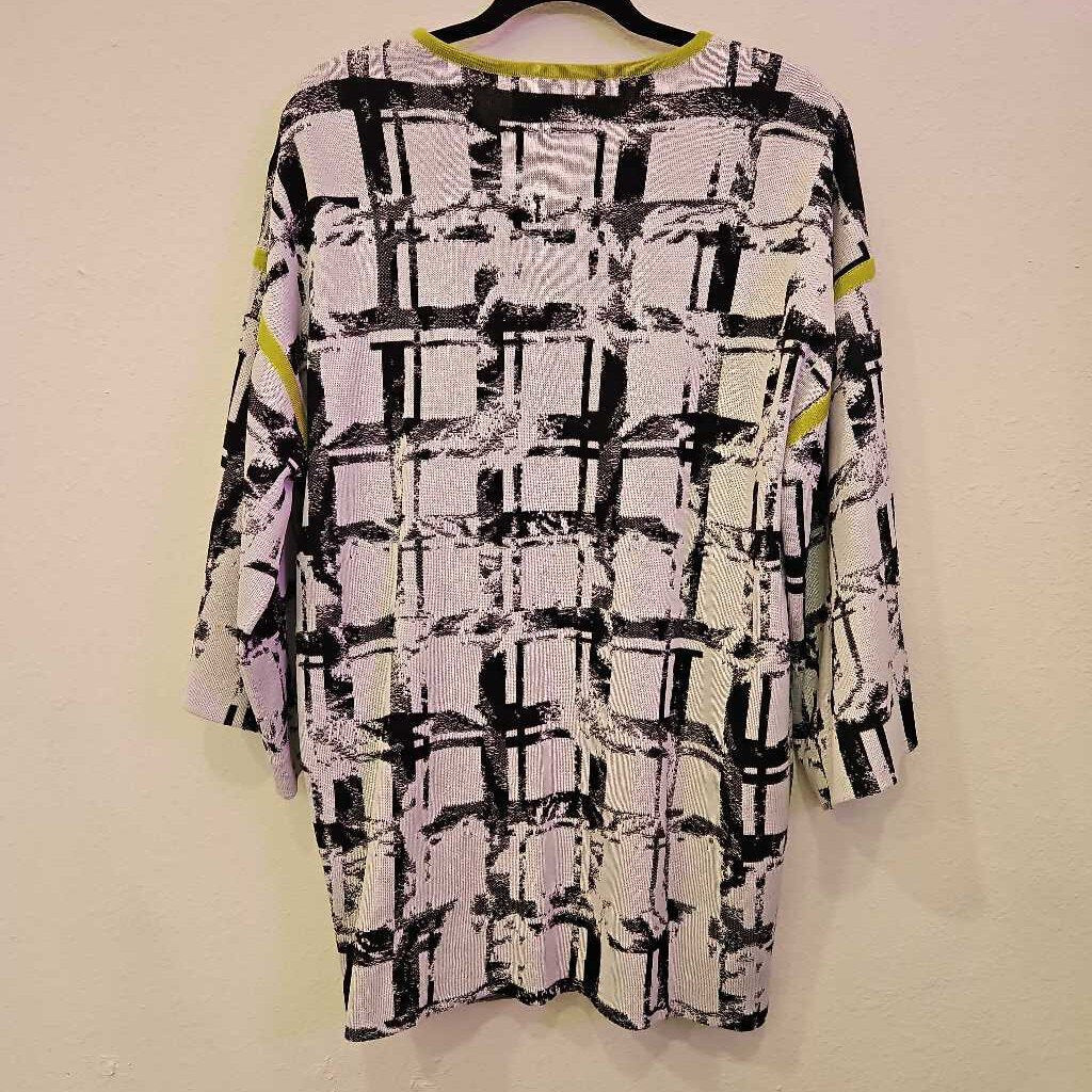 MISOOK,PATTERNED KNIT CARDIGAN ,BLK/WHT/NEON,L