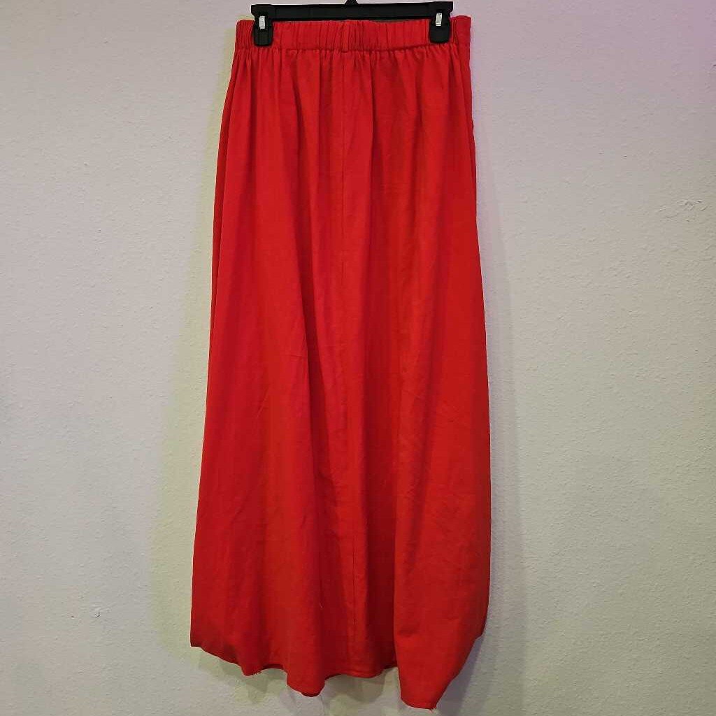 LINEN LONG SKIRT,RED,M/L