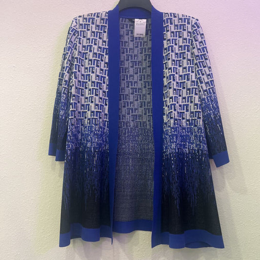 MISOOK,PATTERNED KNIT CARDIGAN,BLUE/WHITE,M
