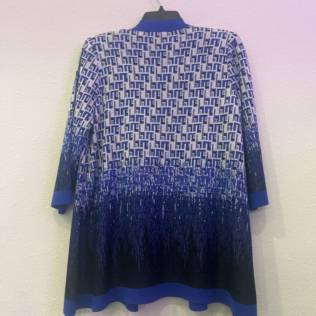 MISOOK,PATTERNED KNIT CARDIGAN,BLUE/WHITE,M