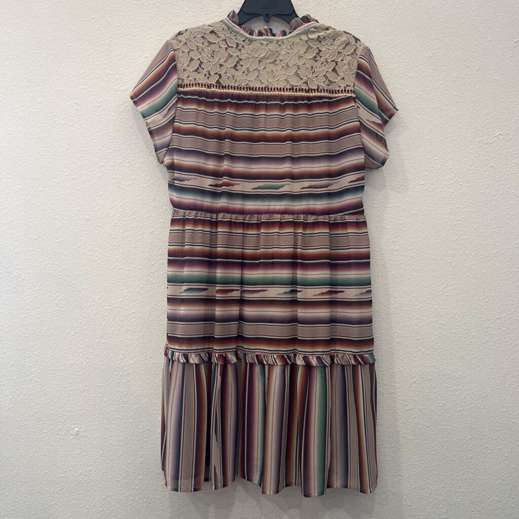 DOUBLE D RANCH,SHORTSLV SHEER STRIPED DRESS,MULTI,L