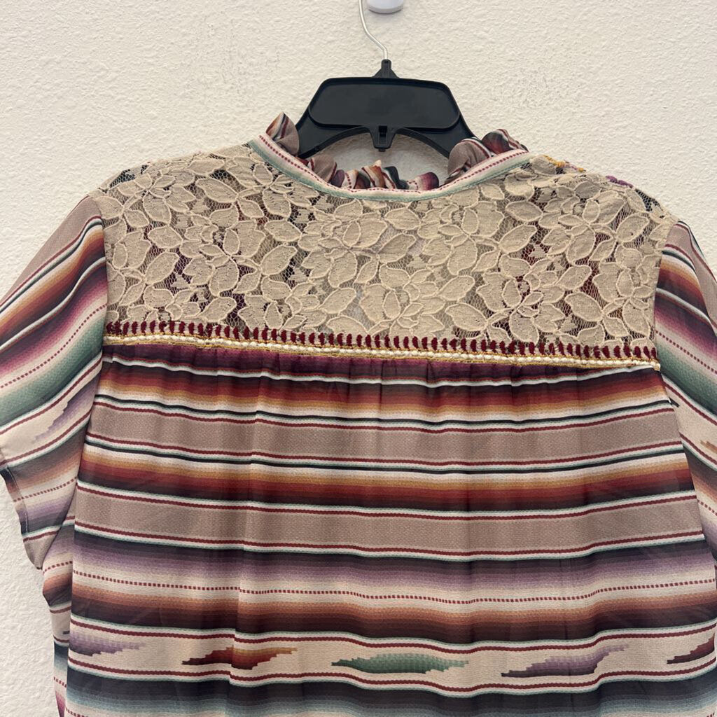 DOUBLE D RANCH,SHORTSLV SHEER STRIPED DRESS,MULTI,L