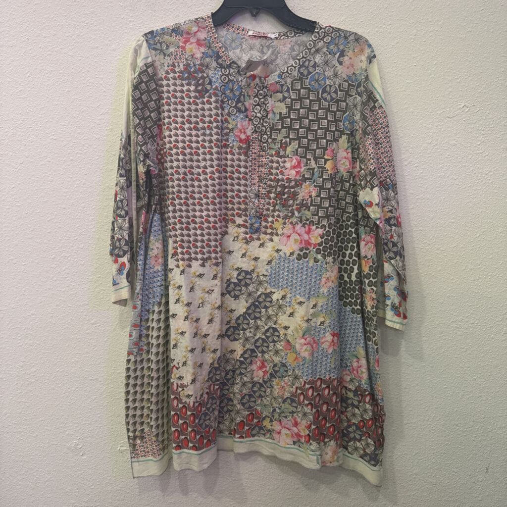 JOHNNY WAS,FLORAL TUNIC TOP,MULTI,L