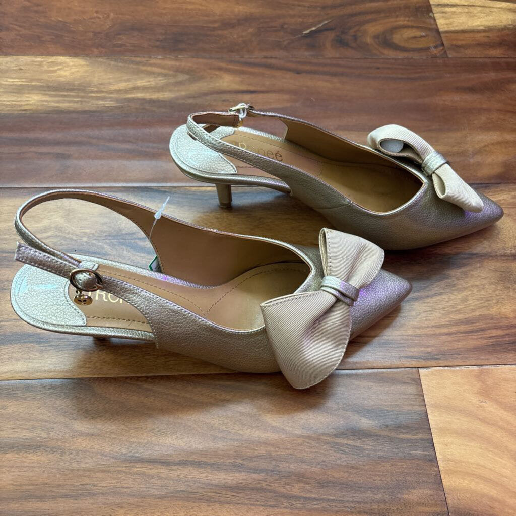 J. RENEE,SLING BACK BOW HEEL,GOLD,8.5