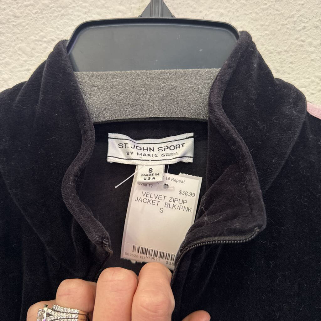 ST.JOHN,VELVET ZIPUP JACKET ,BLK/PNK,S