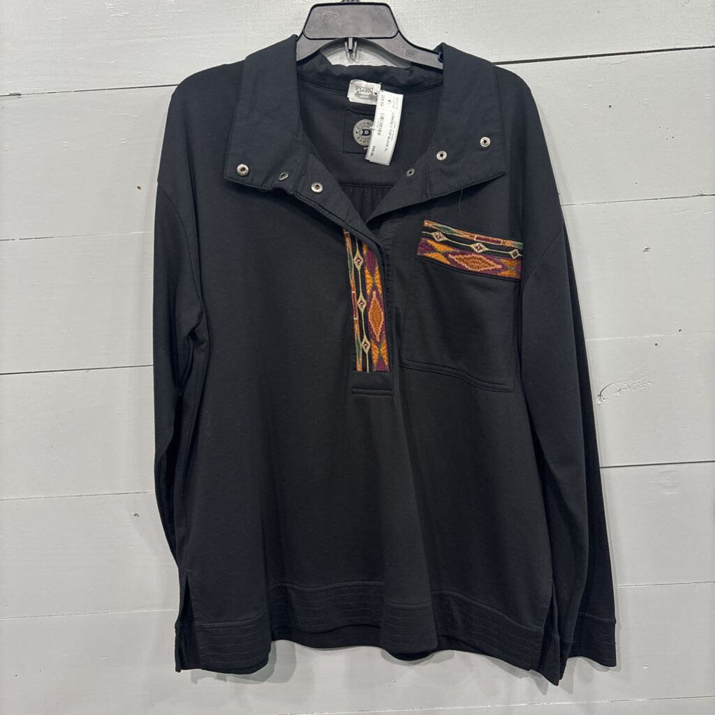 DOUBLE D RANCH,LONGSLV TOP,BLACK,XL