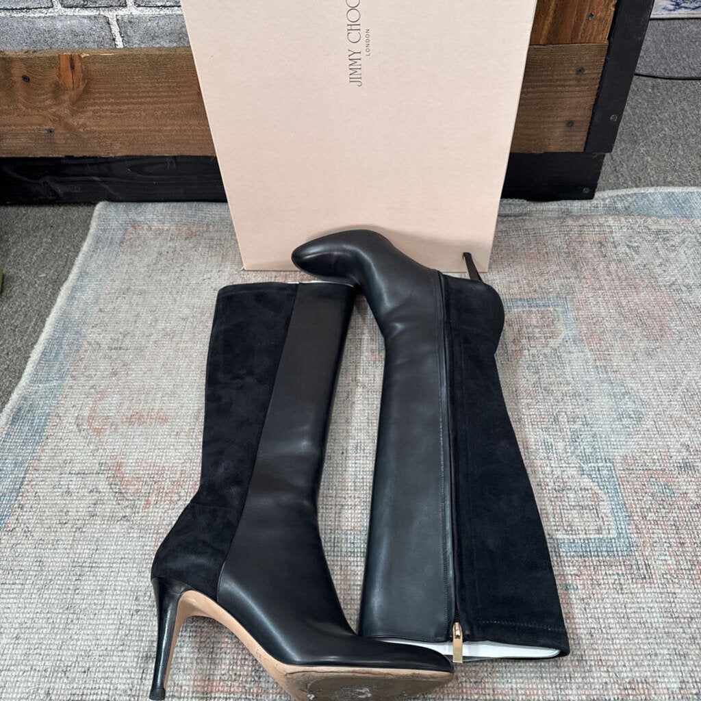 JIMMY CHOO,ADELE LEATHER KNEEHIGH BOOT ,BLK ,40
