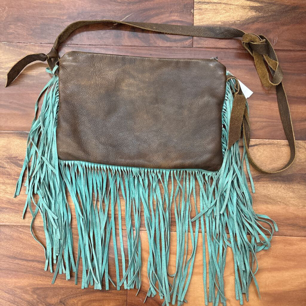 NO BRAND,LEATHER FRINGE CROSSBODY