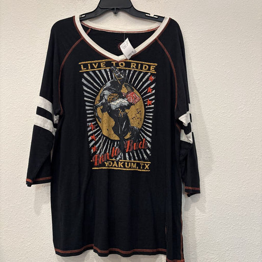 DOUBLE D RANCH,LONGSLV "LIVE TO RIDE" TOP,BLACK,1X