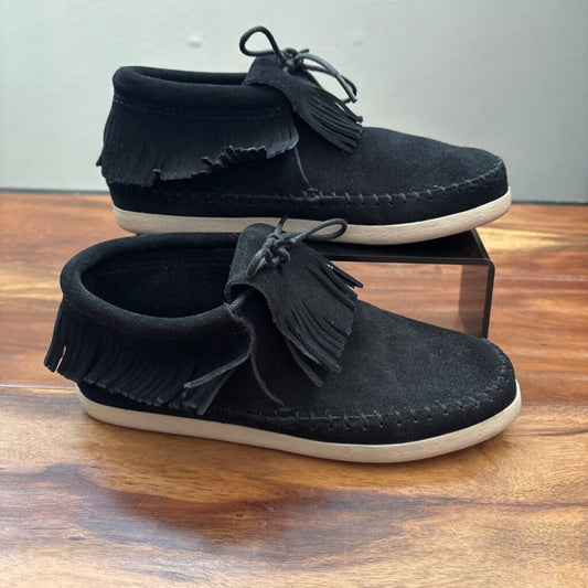 MINNETONKA,FRINDGE MOCCASIN ,BLACK,6