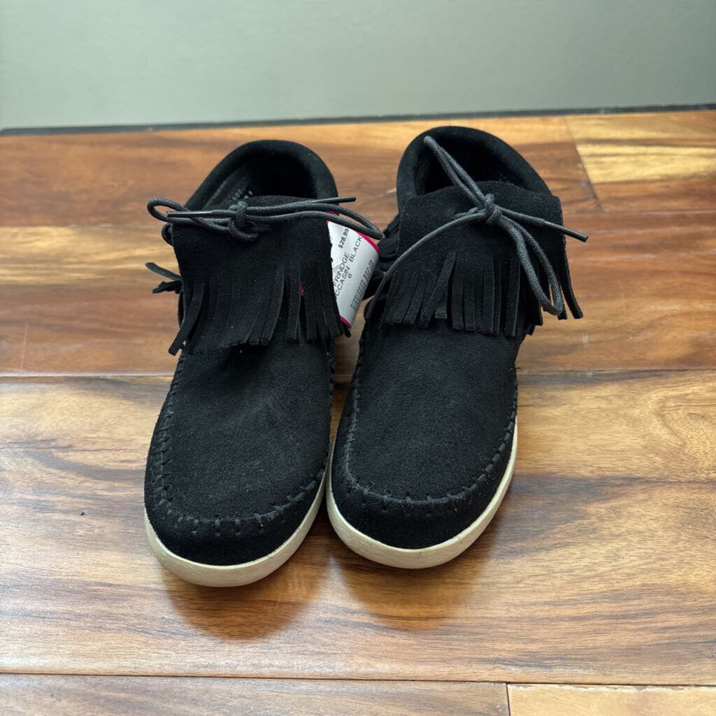MINNETONKA,FRINDGE MOCCASIN ,BLACK,6