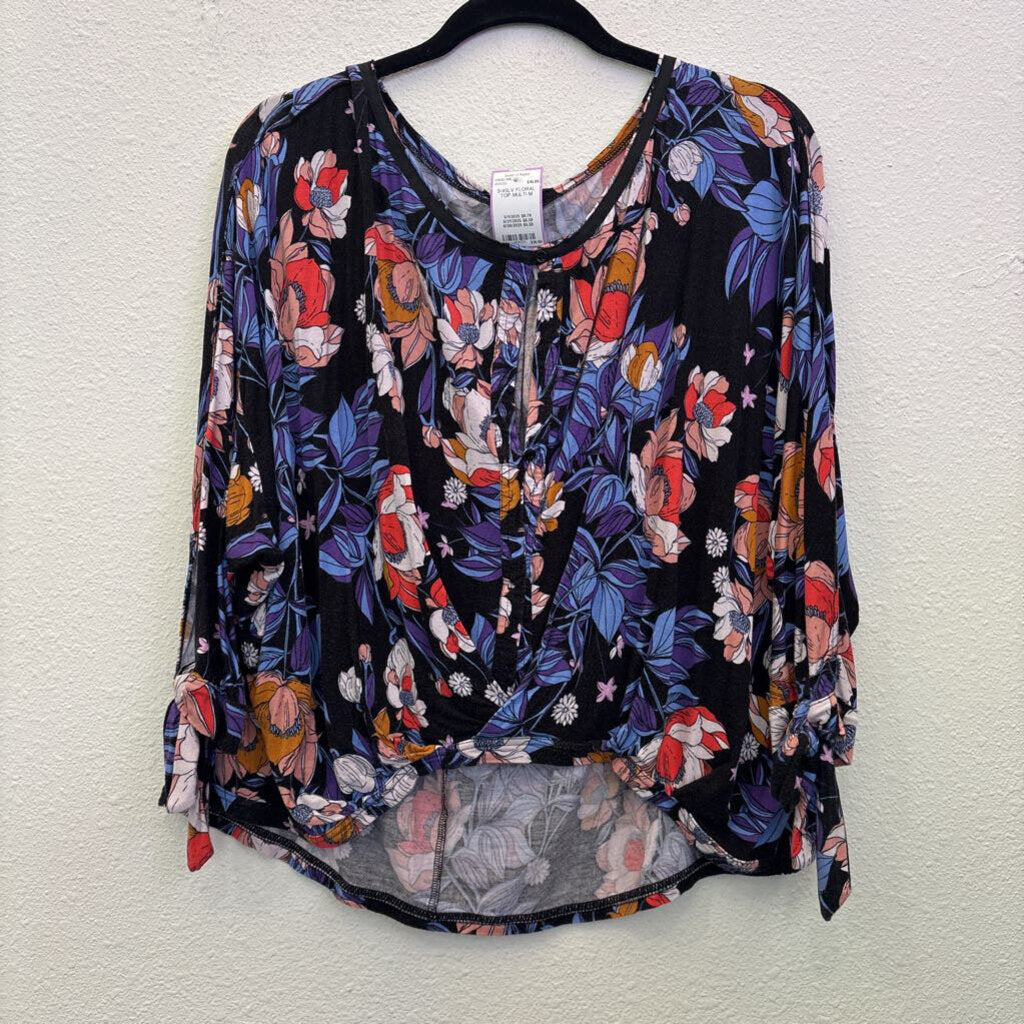 3/4SLV FLORAL TOP,MULTI,M