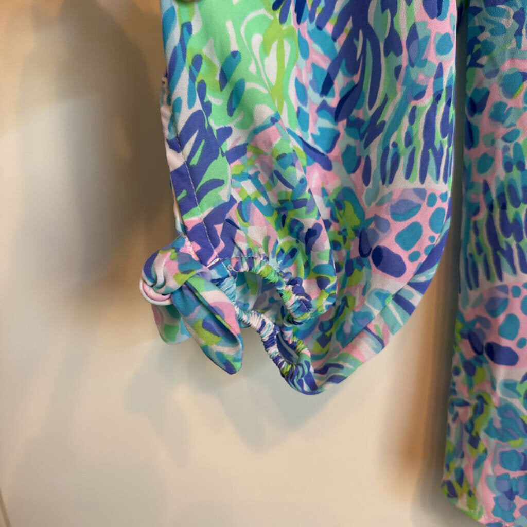 LILLY PULITZER,SHEER PATTERNED LONGSLVE TOP ,MULTI,XS