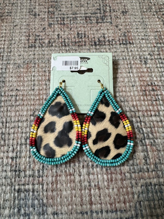 BEADED ANIMAL PRINT EARRINGS ,COWPRINT