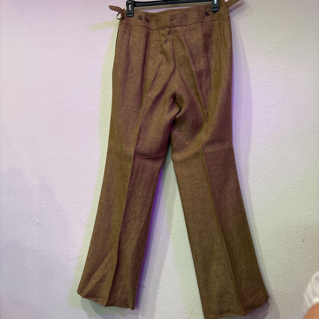 LINEN WIDE LEG PANT ,CAMEL,10