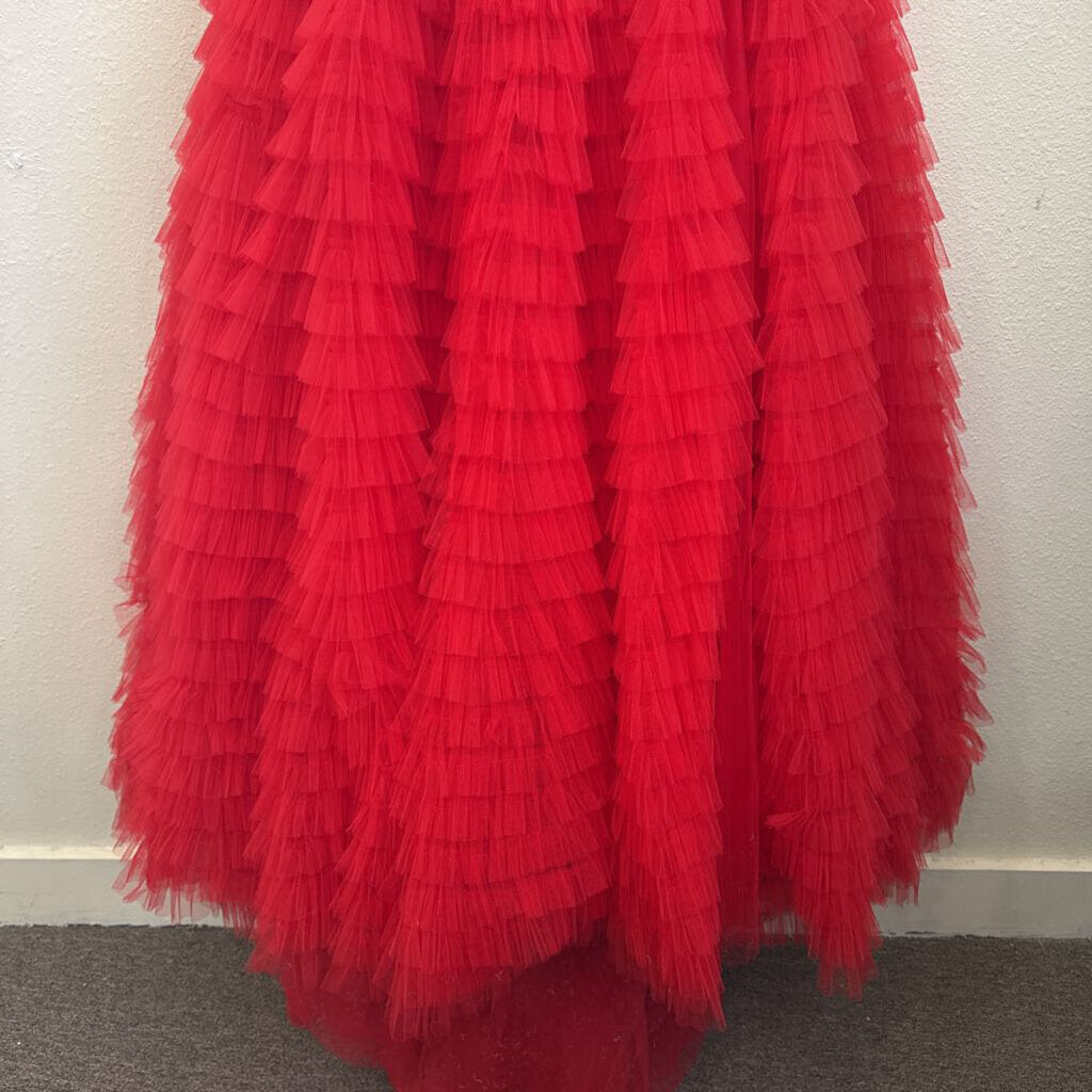 SHERRI HILL,FORMAL LACE TULLE DRESS ,RED ,8