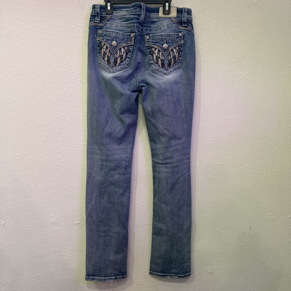 MISS ME,DENIM MID HISE STRAIGHT ,BLUE ,30