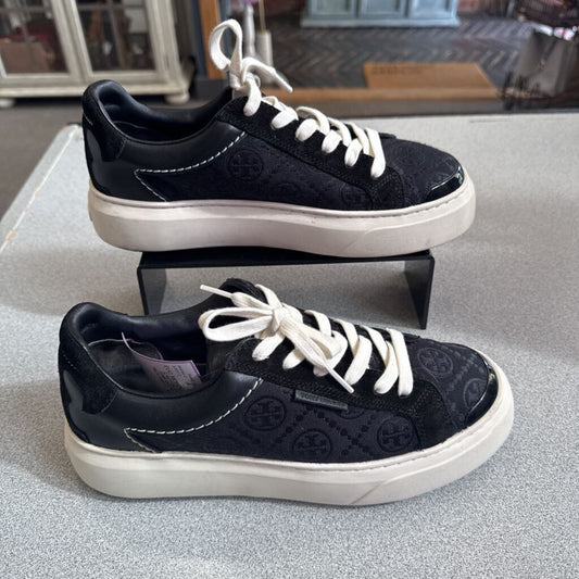 TORY BURCH,EUC MONOGRAM LADYBUG SNEAKER ,BLK/WHT ,8