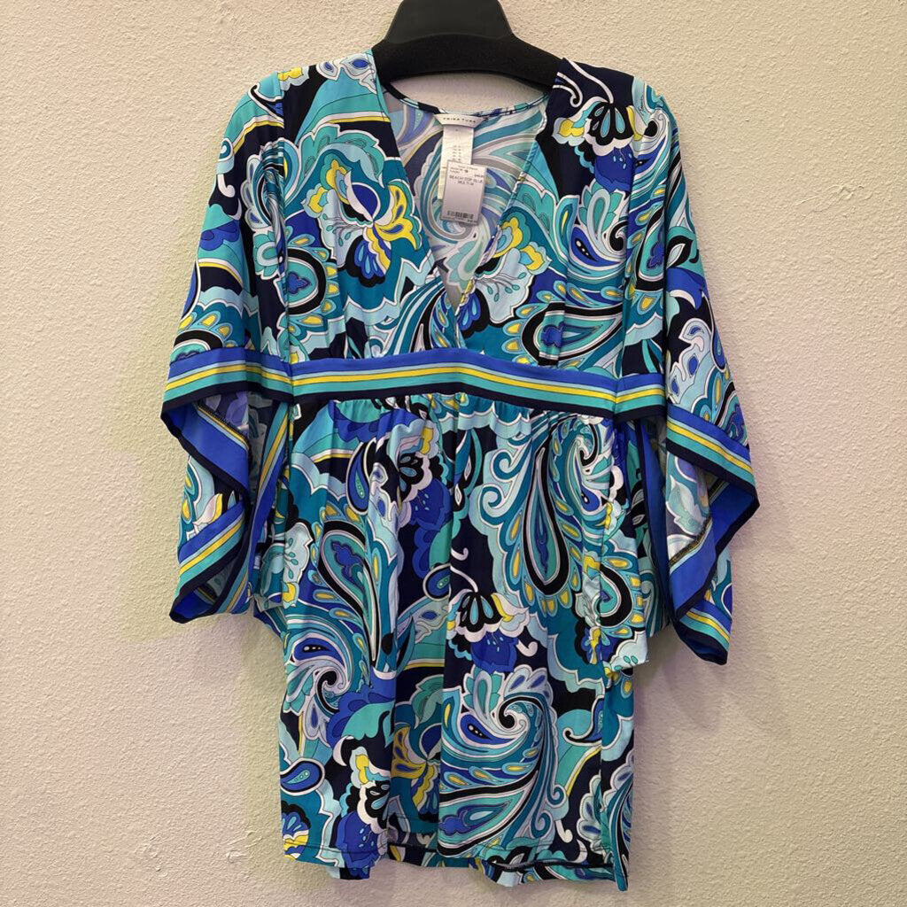 TRINA TURK,BEACH TOP,BLUE MULTI,M