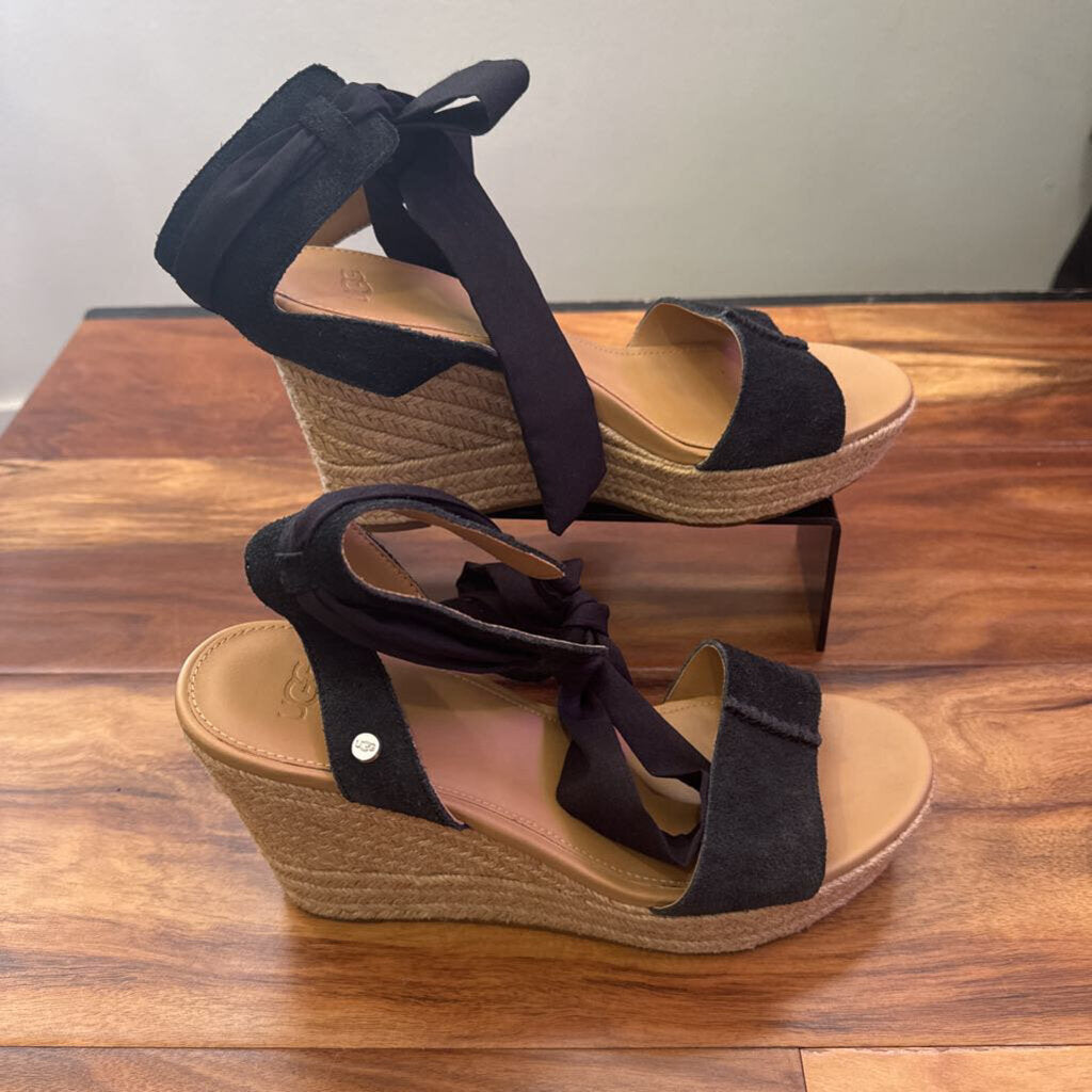 BOW WEDGES,BLACK,9