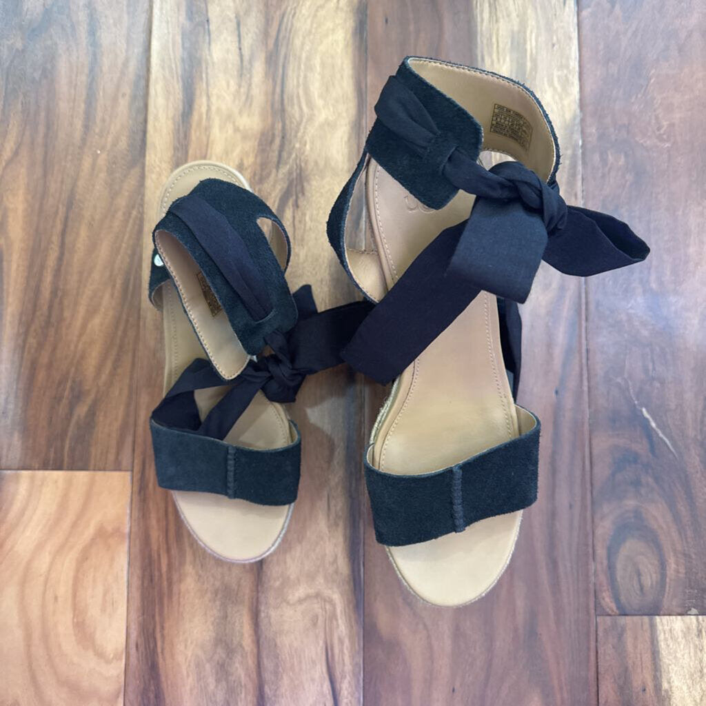 BOW WEDGES,BLACK,9