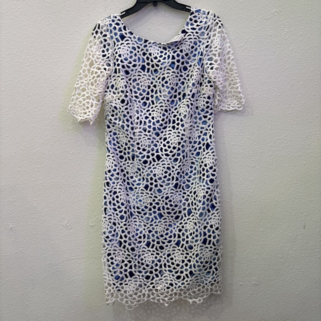 ANTONIO MELANI,SHORTSLV DRESS,WHITE BLUE,4