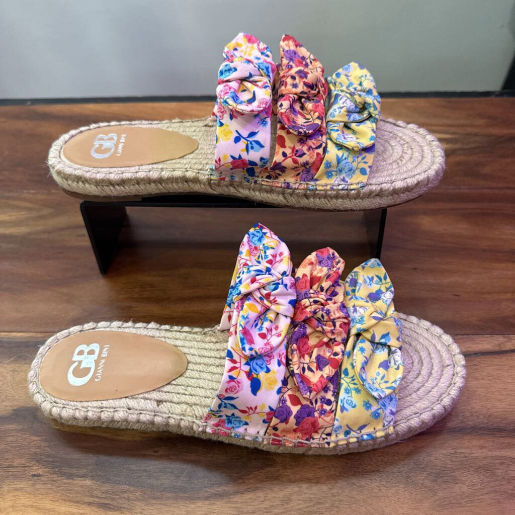 GB,FLORAL BOW SANDALS ,MULTI ,10