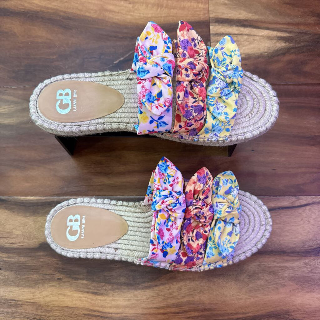 GB,FLORAL BOW SANDALS ,MULTI ,10