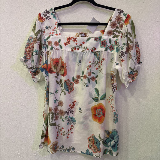 JOHNNY WAS,SHORTSLV FLORAL TOP,MULTI,M