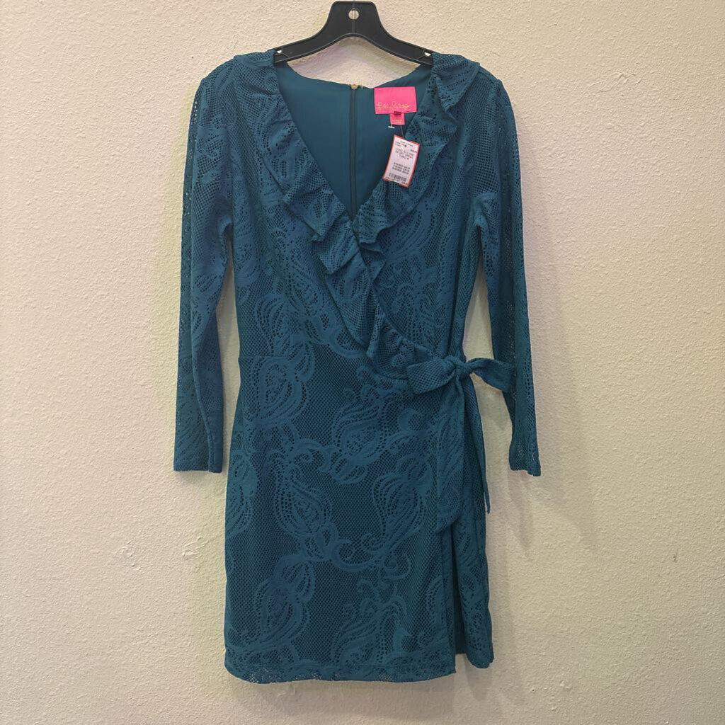 LILLY PULITZER,LONG SLV KNIT SKORT DRESS,TURQ,M