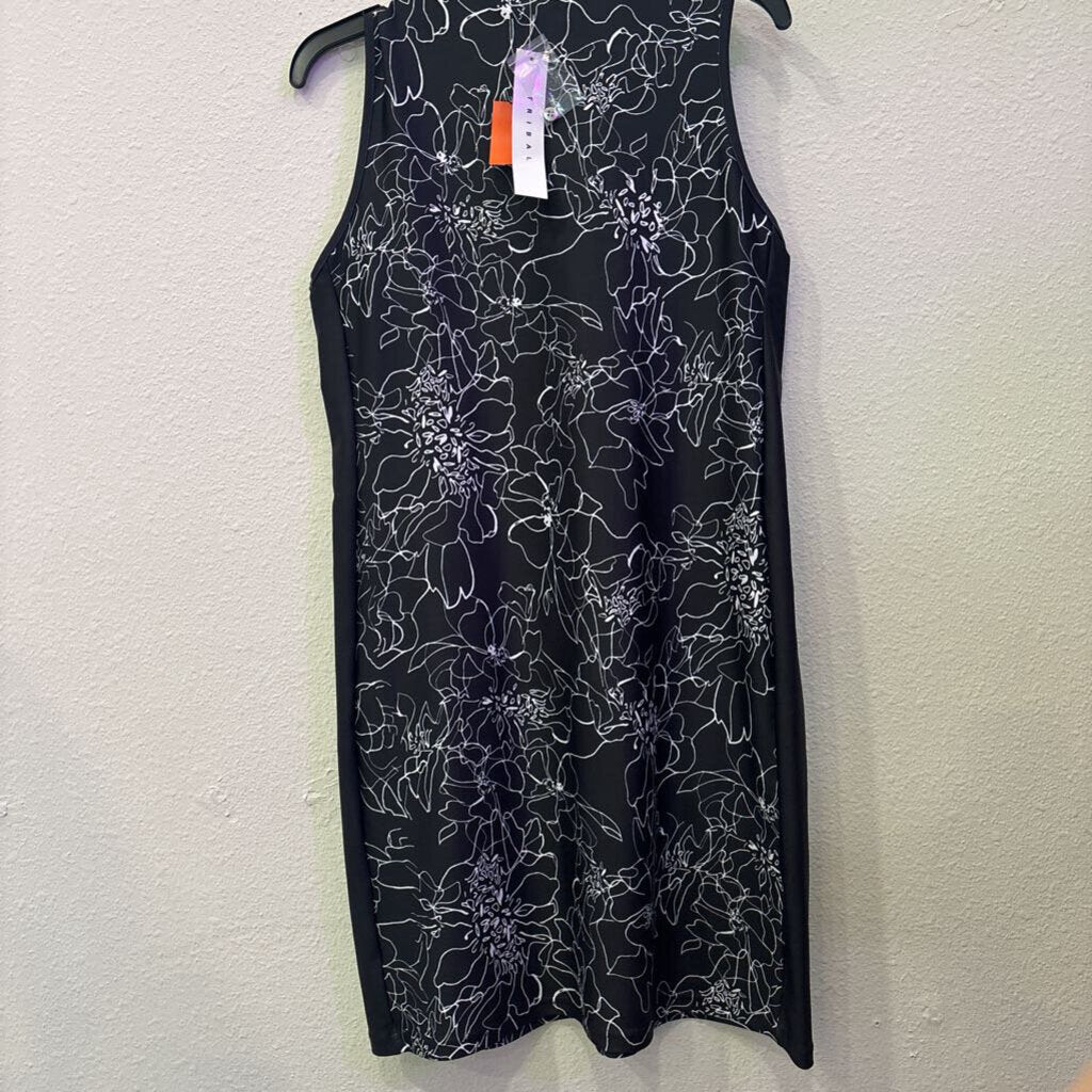 TRIBAL JEANS,FLORAL DRESS ,WHT/BLK,M