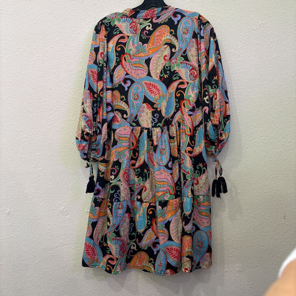 PURPLE QUEEN,NWT PAISLEY DRESS ,BLK/MULTI ,L