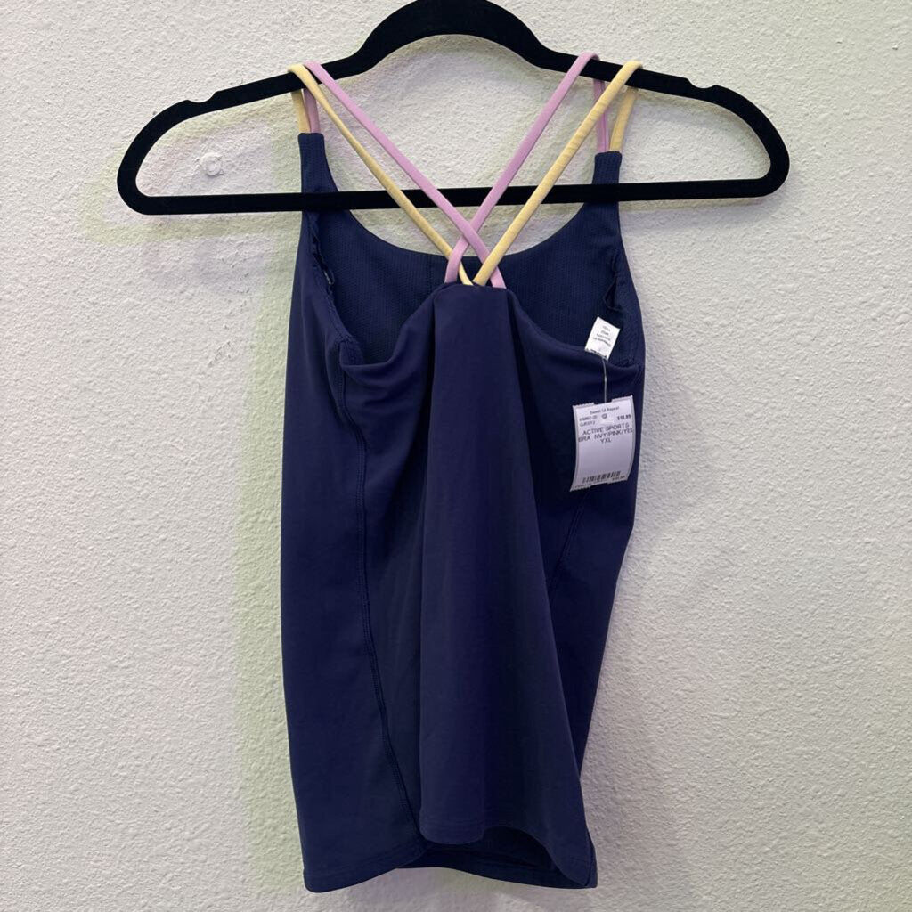 ATHLETA,ACTIVE SPORTS BRA ,NVY/PINK/YEL,YXL