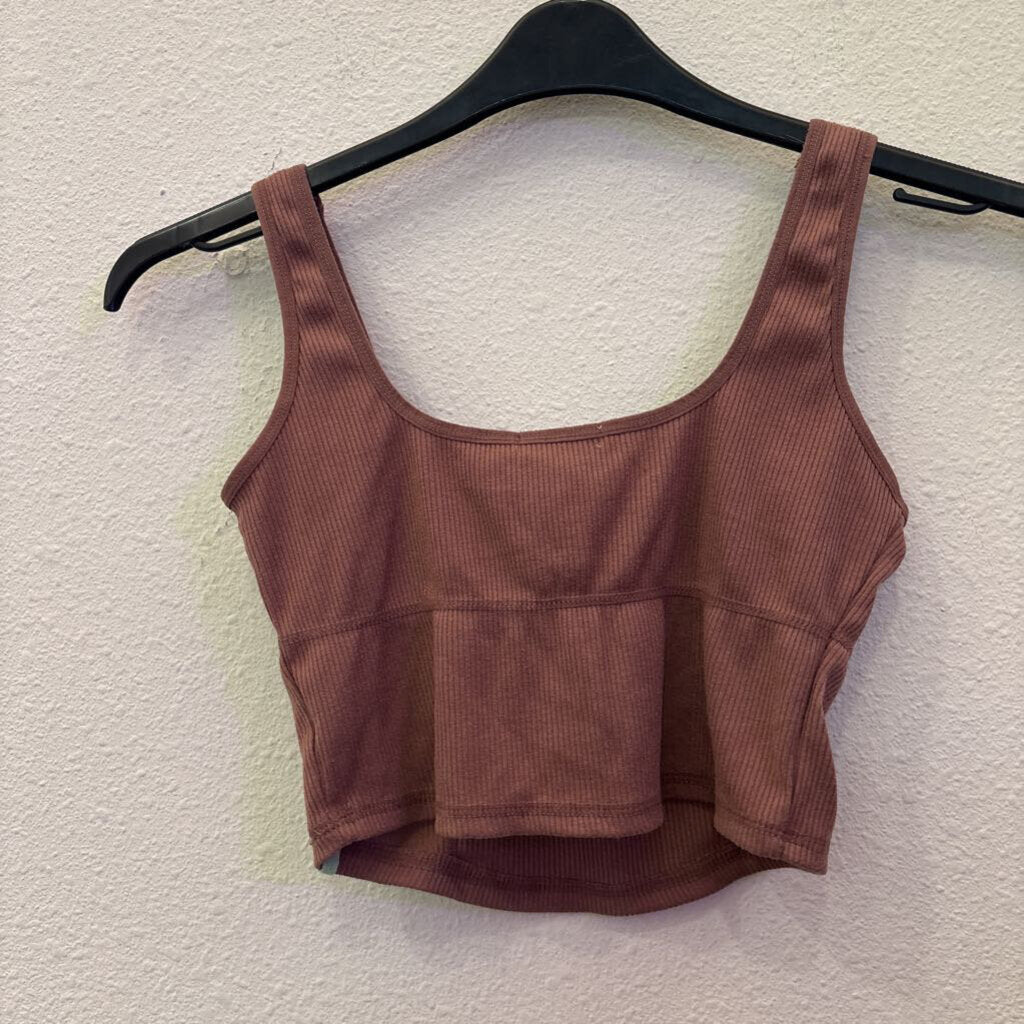 GB,RIBBED CROP TANK TOP ,BRN,M