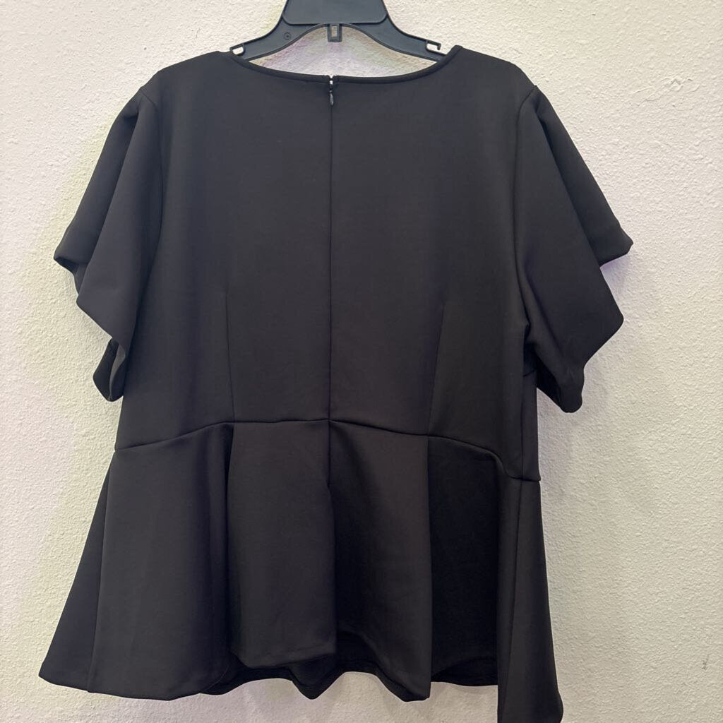 ELOQUII,NWT RUFF TOP ,BLK ,22