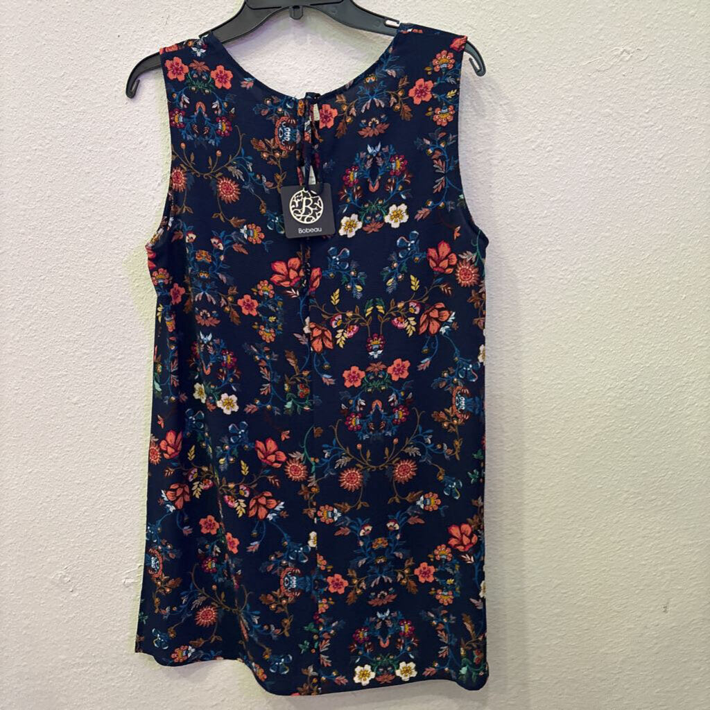 BOBEAU,NWT FLORAL TANK TUNIC ,NVY/MULTI,L