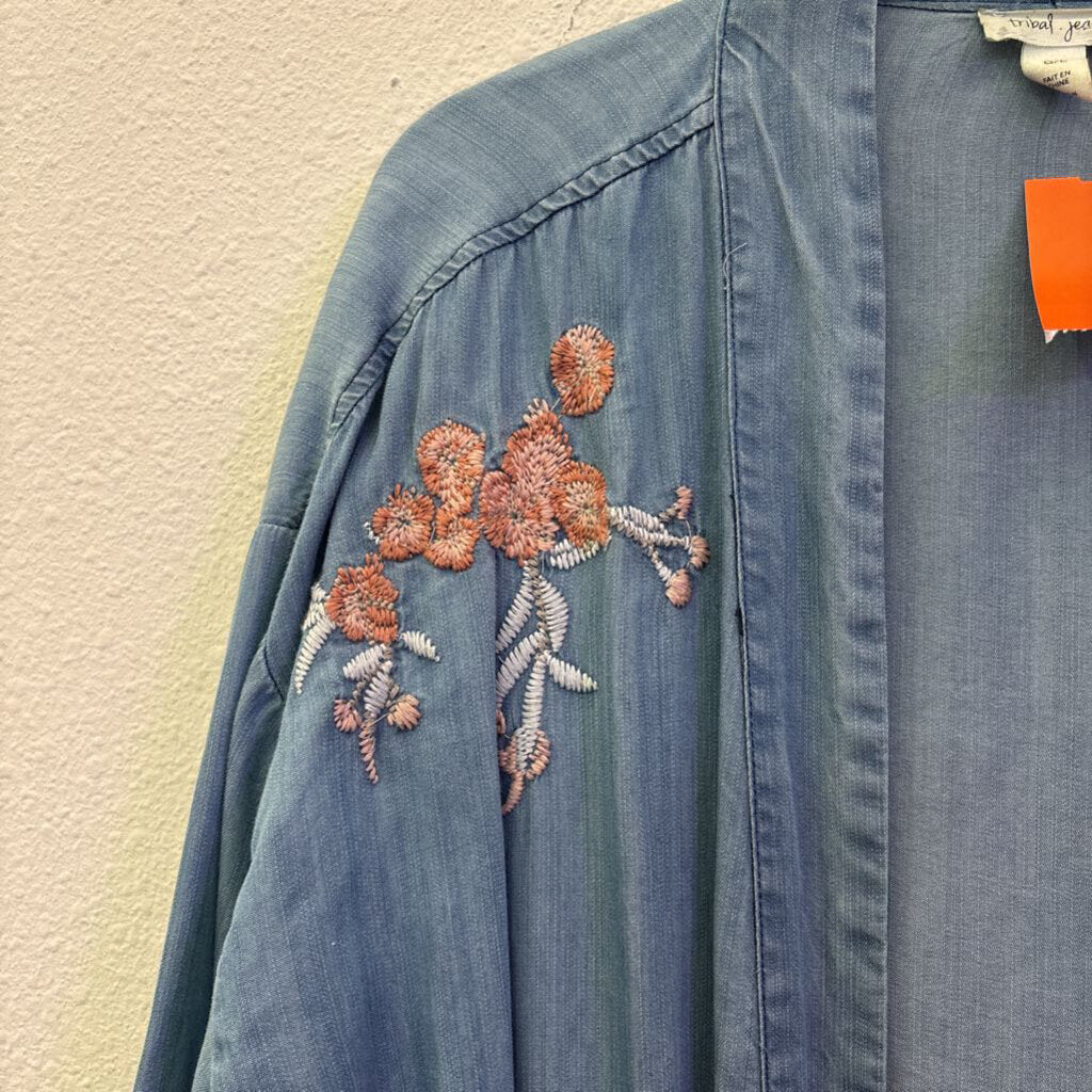 TRIBAL JEANS,DENIM KIMONO,BLUE,L
