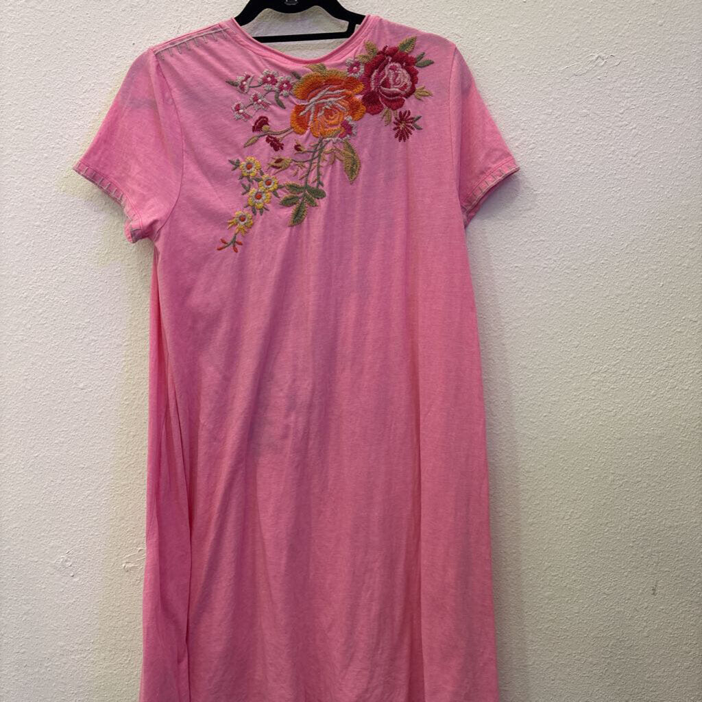 JOHNNY WAS,KNIT EMBROIDED DRESS,PINK ,LARGE