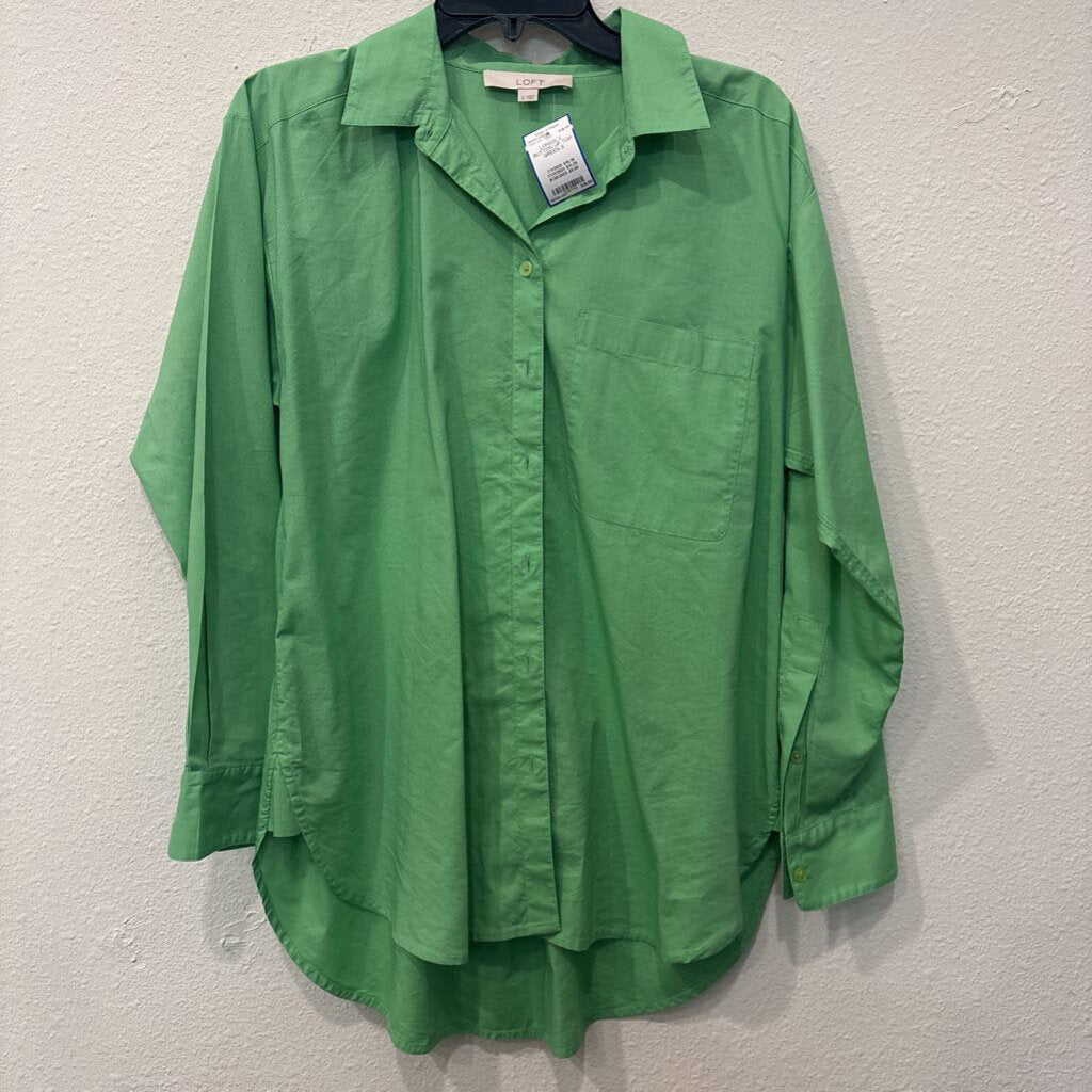 LOFT,LONGSLV BUTTON UP TOP,GREEN,S