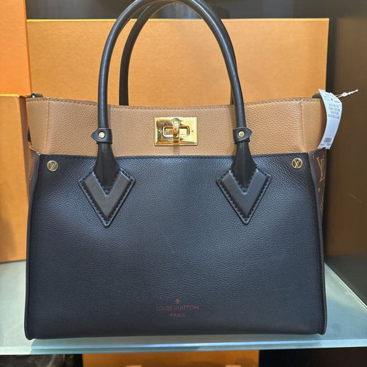 Louis Vuitton,AUTHENTIC ONMYSIDE MM NOIR PURSE,MONO/BLK/CAMEL