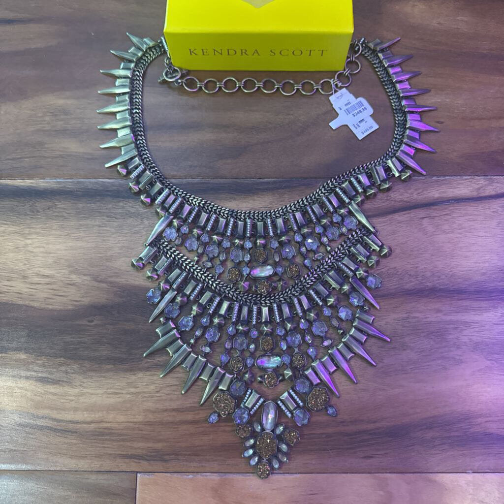 KENDRA SCOTT,New Kendra Scott Harlow Statement Necklace,GRY/GOLD