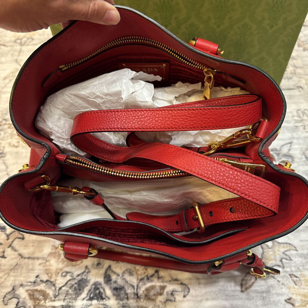 PRADE,PRADA VITELLO PHENIX OPEN BAG,RED