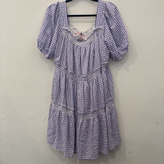 EMORY PARK,SHORTSLV GINGHAM DRESS,PURPLE,M