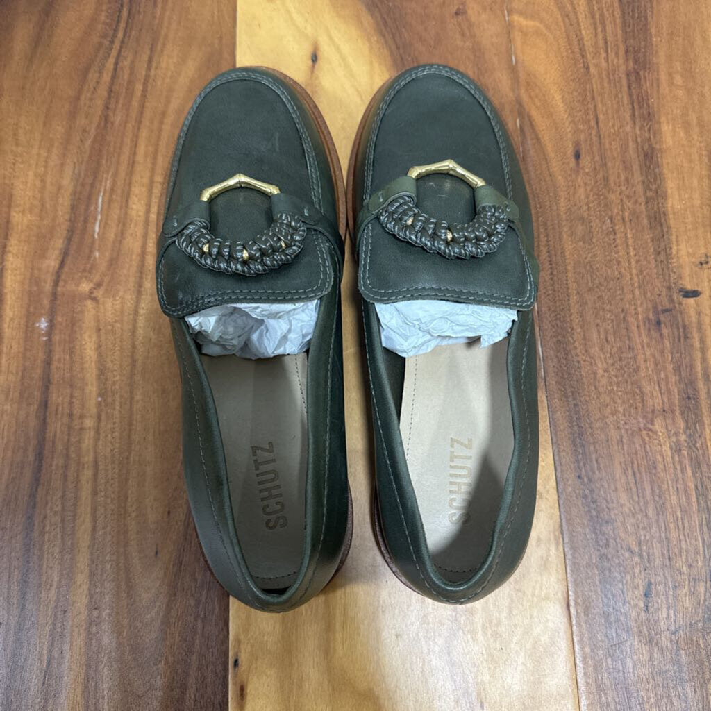 LEATHER LOAFERS,GREEN,9.5