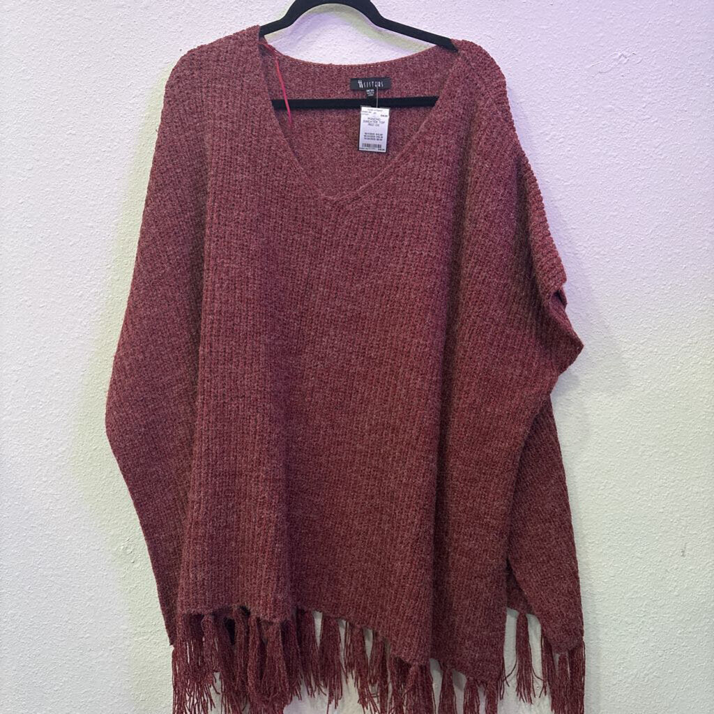 SISTERS,PONCHO SWEATER TOP,RED,OS