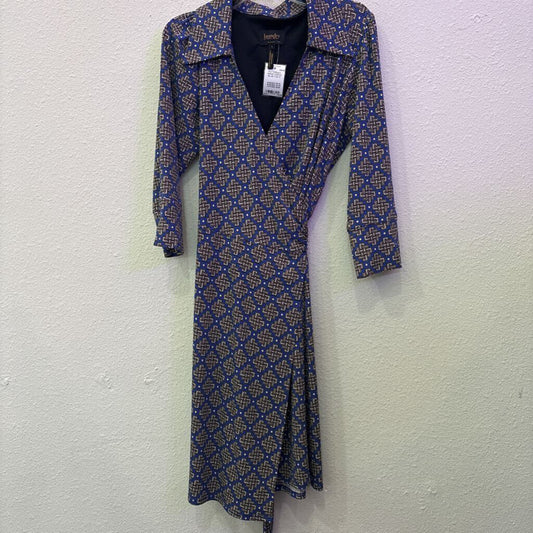 LAUNDRY,PATTERNED WRAP DRESS ,BLUE/TAN,S