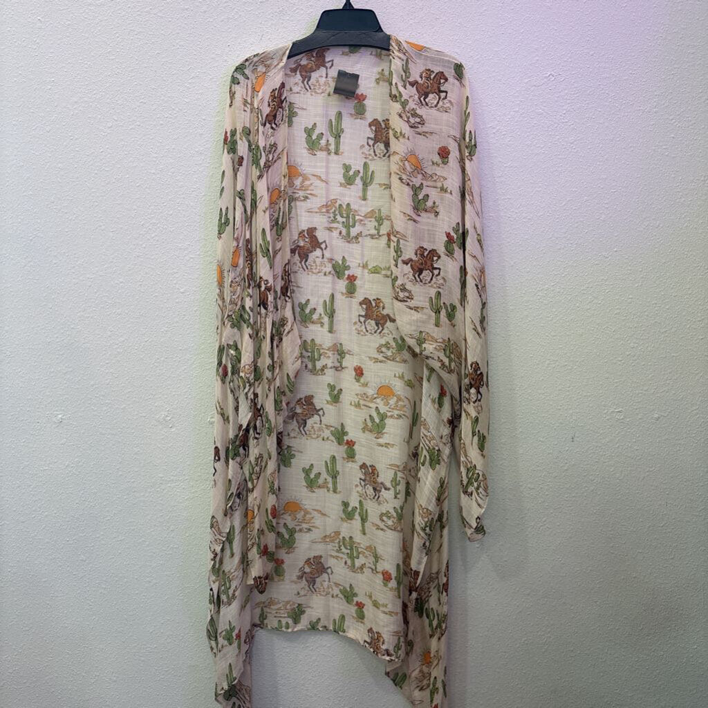 WESTERN KIMONO ,TAN/GRN,M